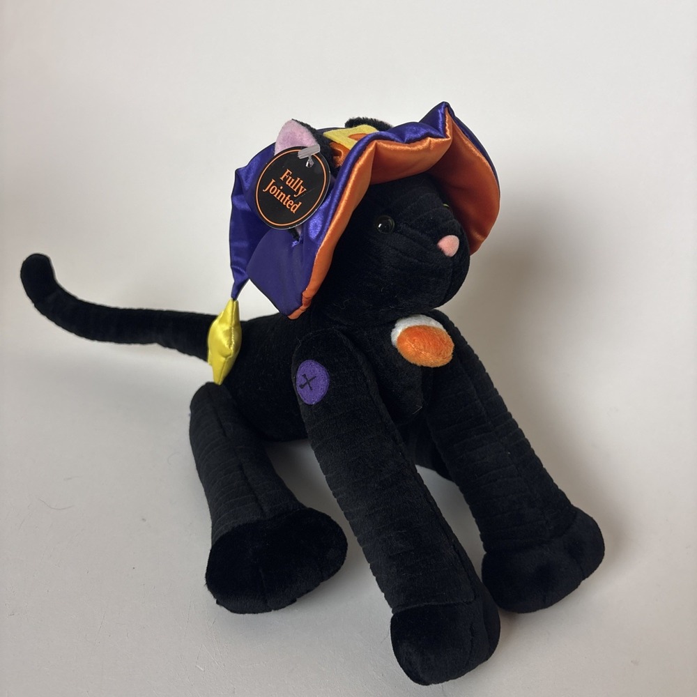 Bestever Halloween Plush Articulated Witch Black Cat Patched Stuffed NWT 10" Vtg